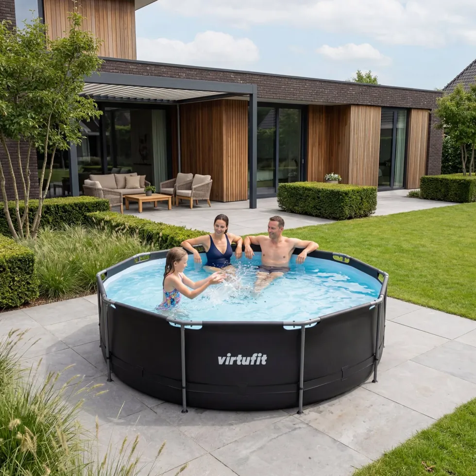 VirtuFit Rond Zwembad - Ø366 x 100 cm - Antraciet - Inclusief Filterpomp