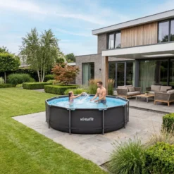VirtuFit Rond Zwembad - Ø244 x 76 cm - Antraciet - Inclusief Filterpomp